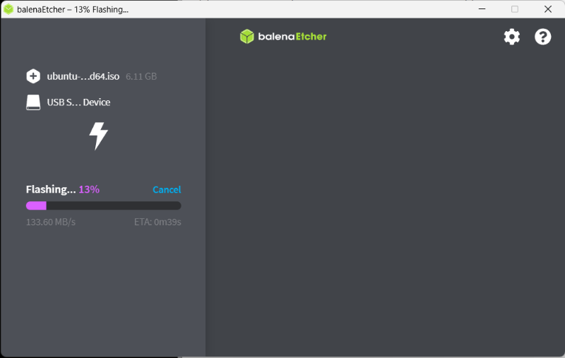 Balena Etcher - Flash in progress