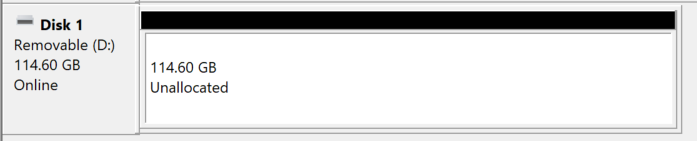 Disk Management - 114.60GB unallocated