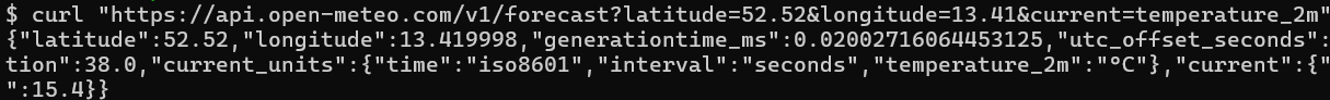 curl Open-Meteo response snippet